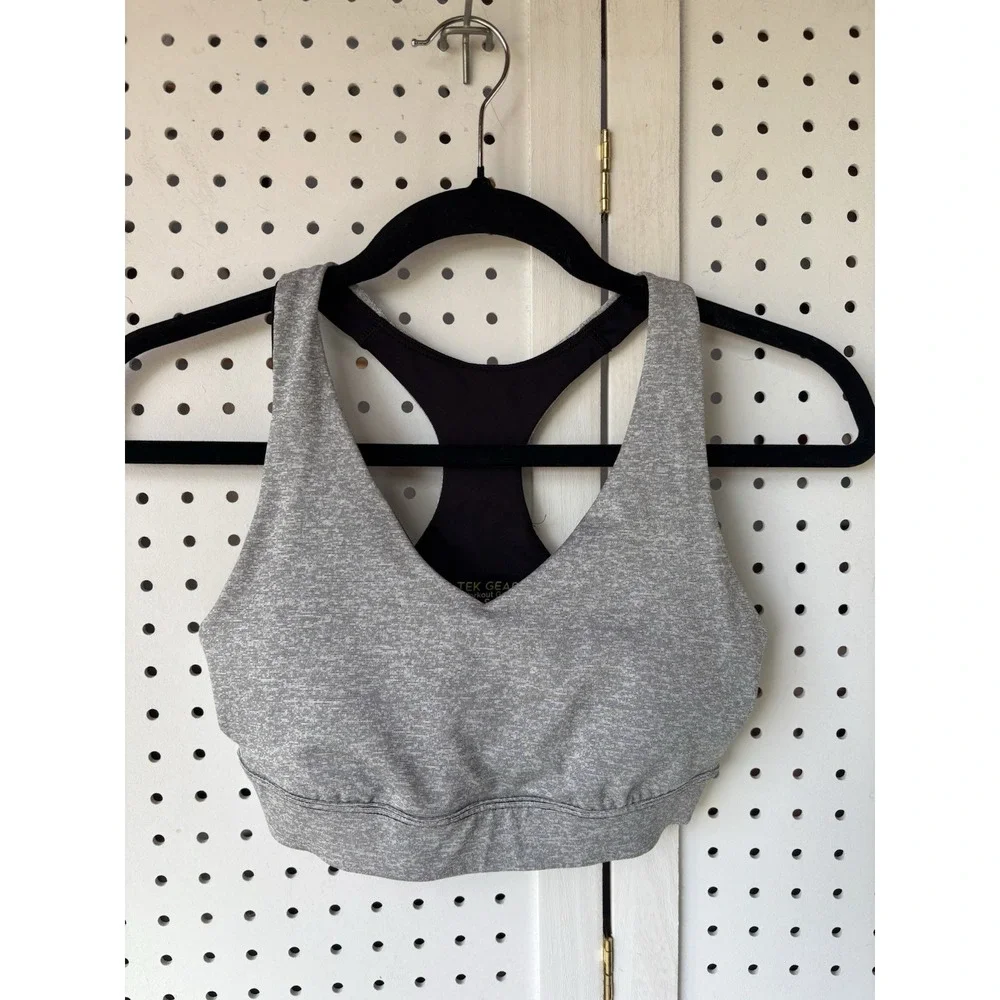 Tek‎ Gear Sports Gear Racerback Wirefree Sports Bra Gray Black Size Small